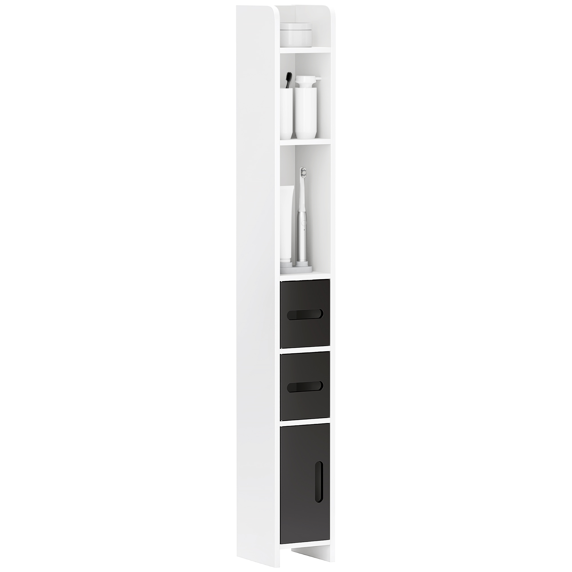 kleankin ArmarioAltodeBaño con 3 Puertas y 3 Estantes Abiertos Columna Auxiliar de Baño para Salón Aseo Dormitorio Estilo Moderno 15x17x120 cm