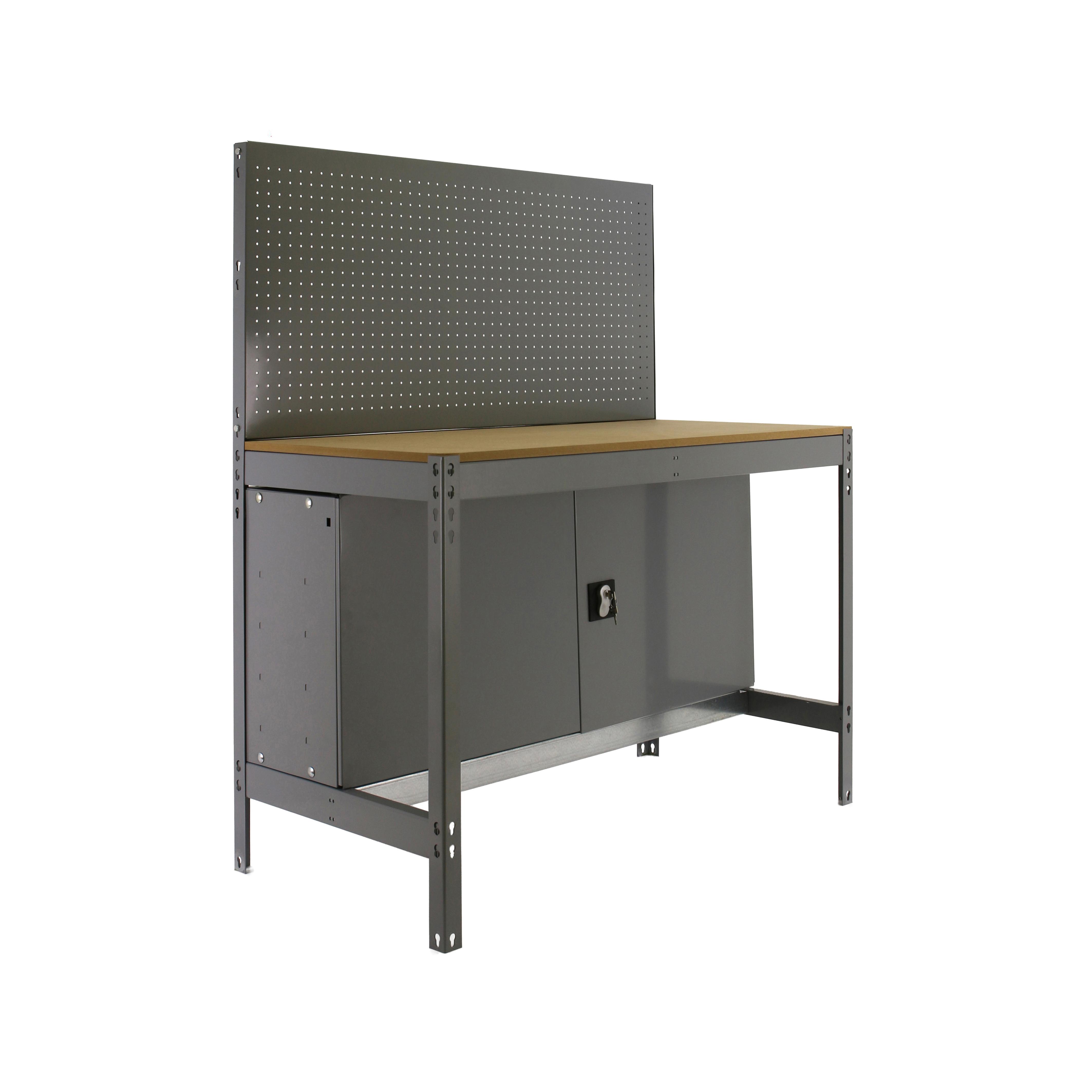 SimonRack Banco de Trabajo Taller, Capacidad Carga 400 kg, 1445x910x610 mm, Mesa de Trabajo, Guarda Herramientas, Gris/Madera - BT2
