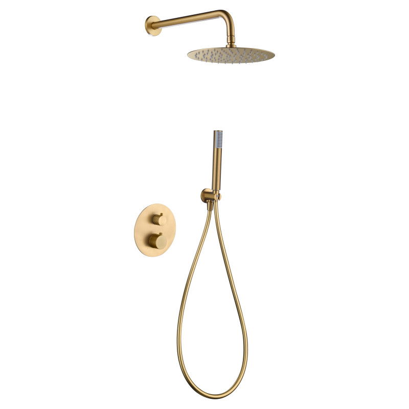 Imex Génova GTG053/OC conjunto de ducha termostático empotrado con rociador de pared acabado oro cepillado