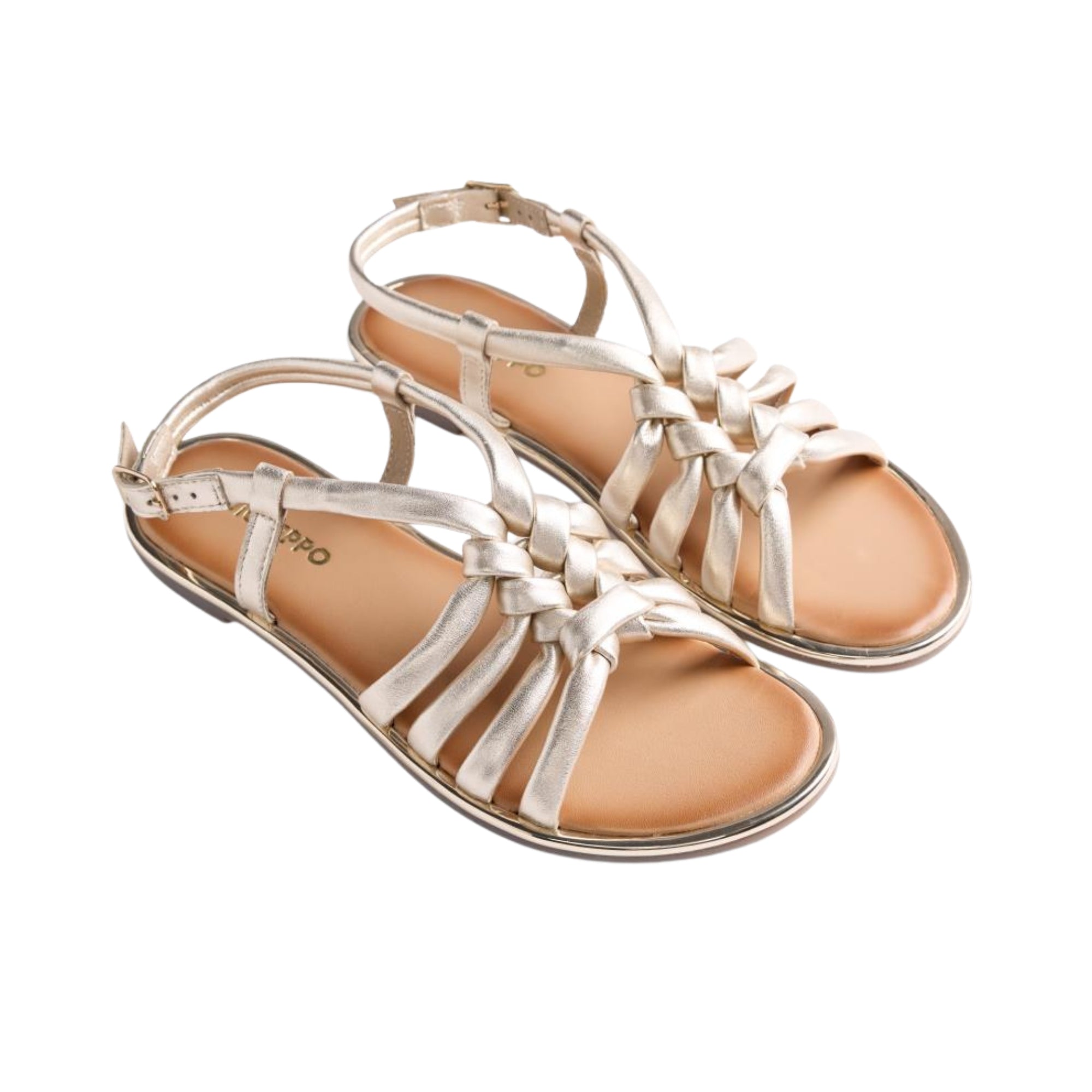 Gioseppo – Pepperell 79212-P-Platino – Sandalias Planas Platino De Piel De Tiras Entrelazadas - Mujer
