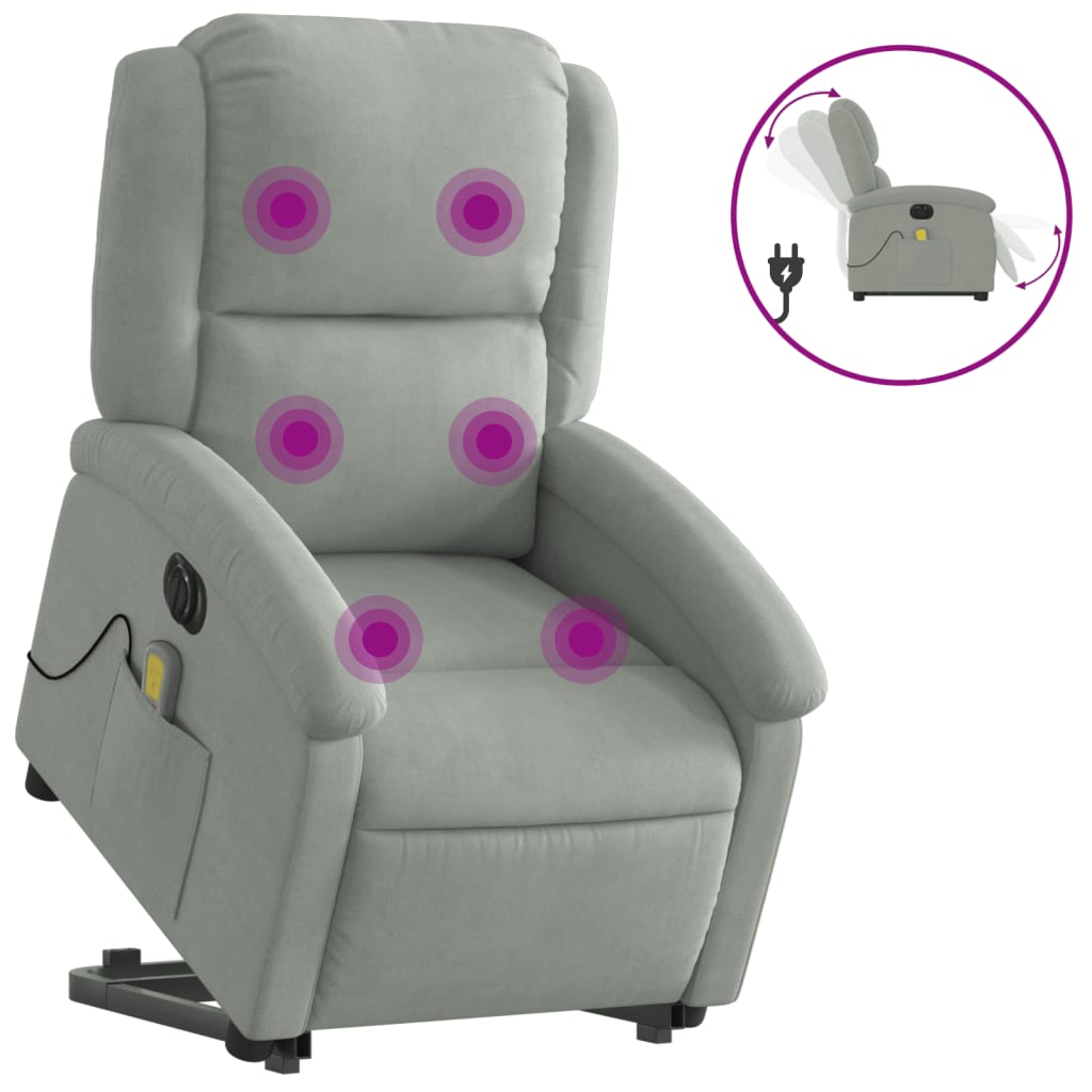 vidaXL Sillón de masaje reclinable elevable terciopelo gris claro