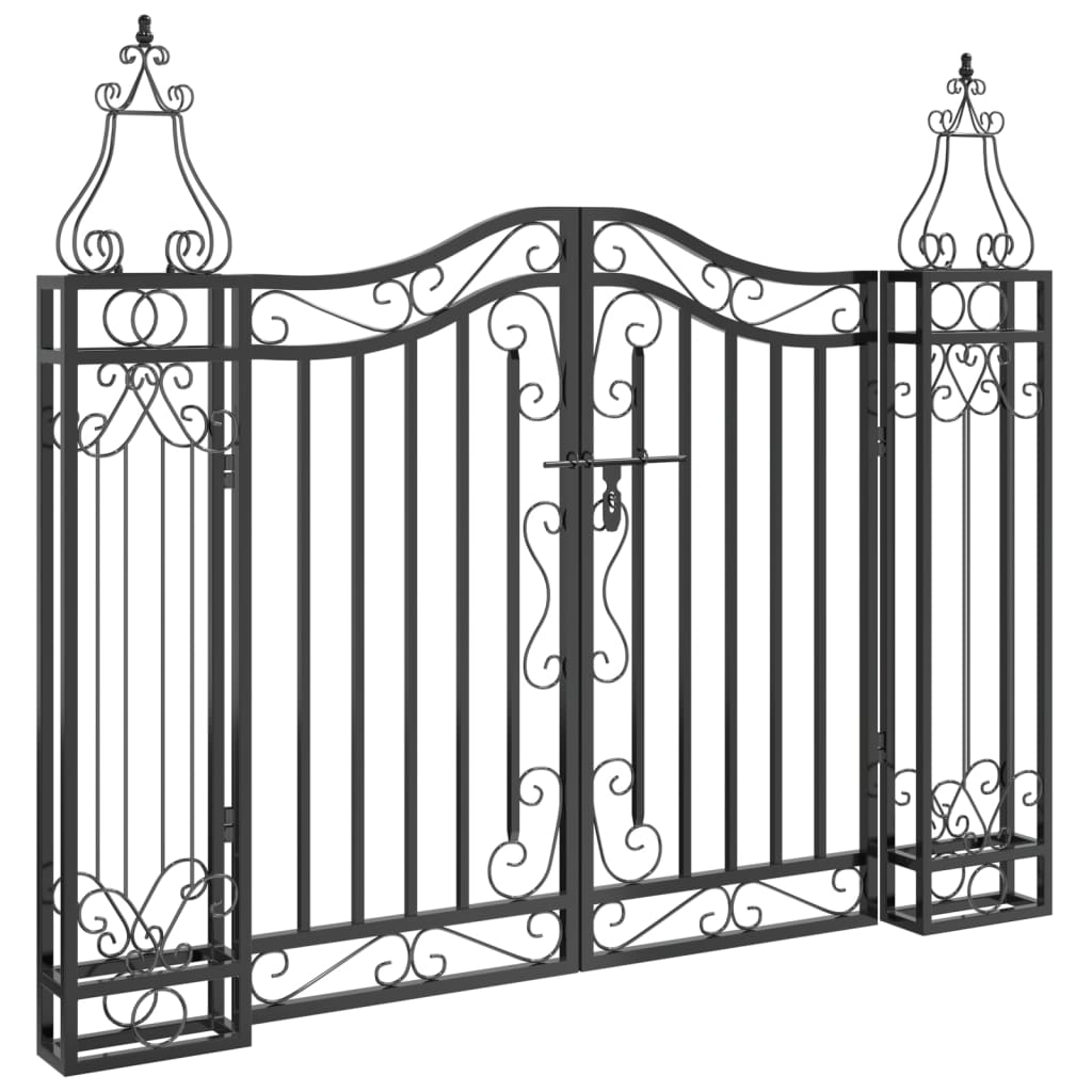 vidaXL Puerta de Jardín Entrada para Patio Hierro Forjado Negro Dimensiones 121 x 8 x 100 cm,  121 x 8 x 120 cm,  121 x 8 x 150 cm y mas