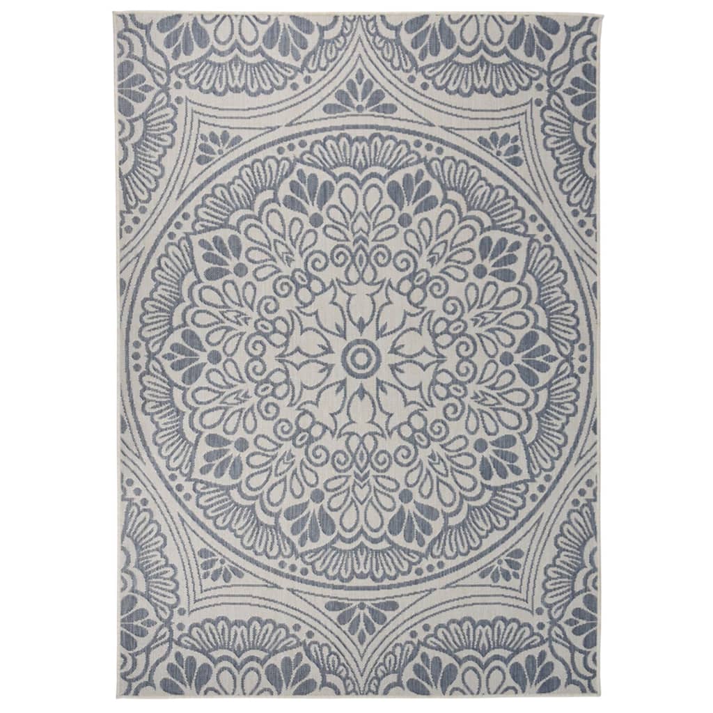 vidaXL Alfombra de exterior de tejido plano 140x200 cm en color Marrón/Estampado azul/Rayas negras y más
