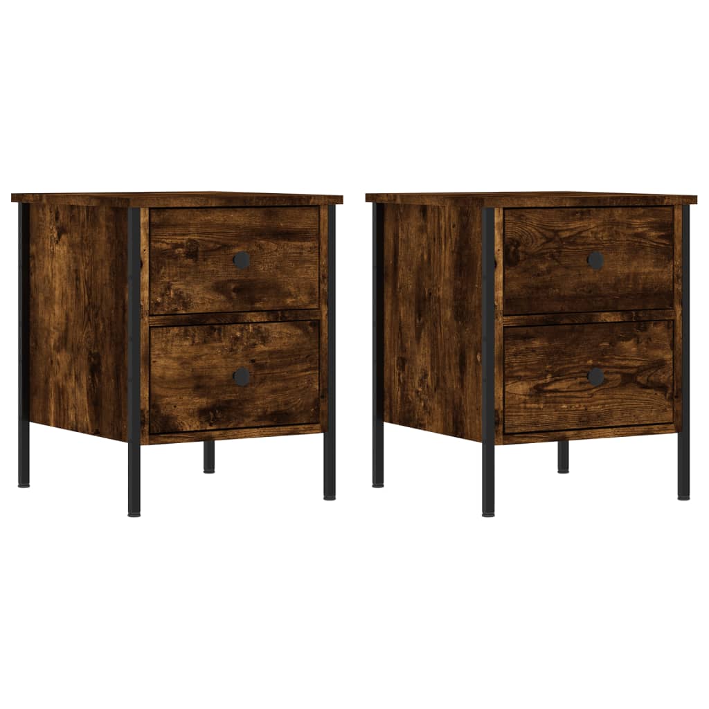 Mesitas de Noche Vidaxl 2 Unidades Madera Ingeniería 40x42x50 Cm Negro - Roble Sonoma - Roble Ahumado