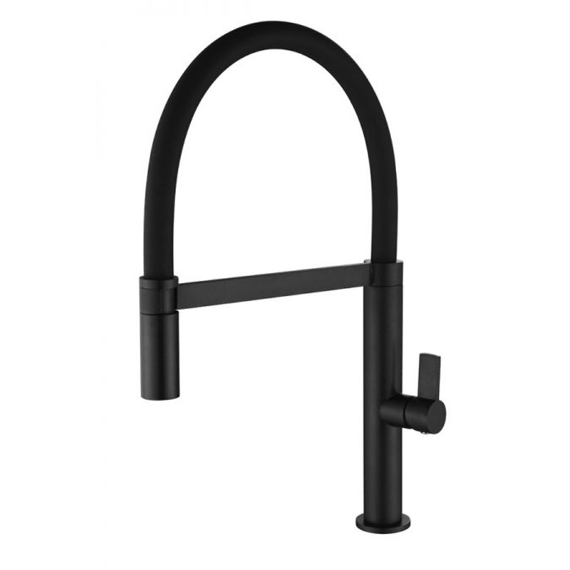 Imex Laos GCE012 grifo de cocina alto negro mate con manguera extraíble