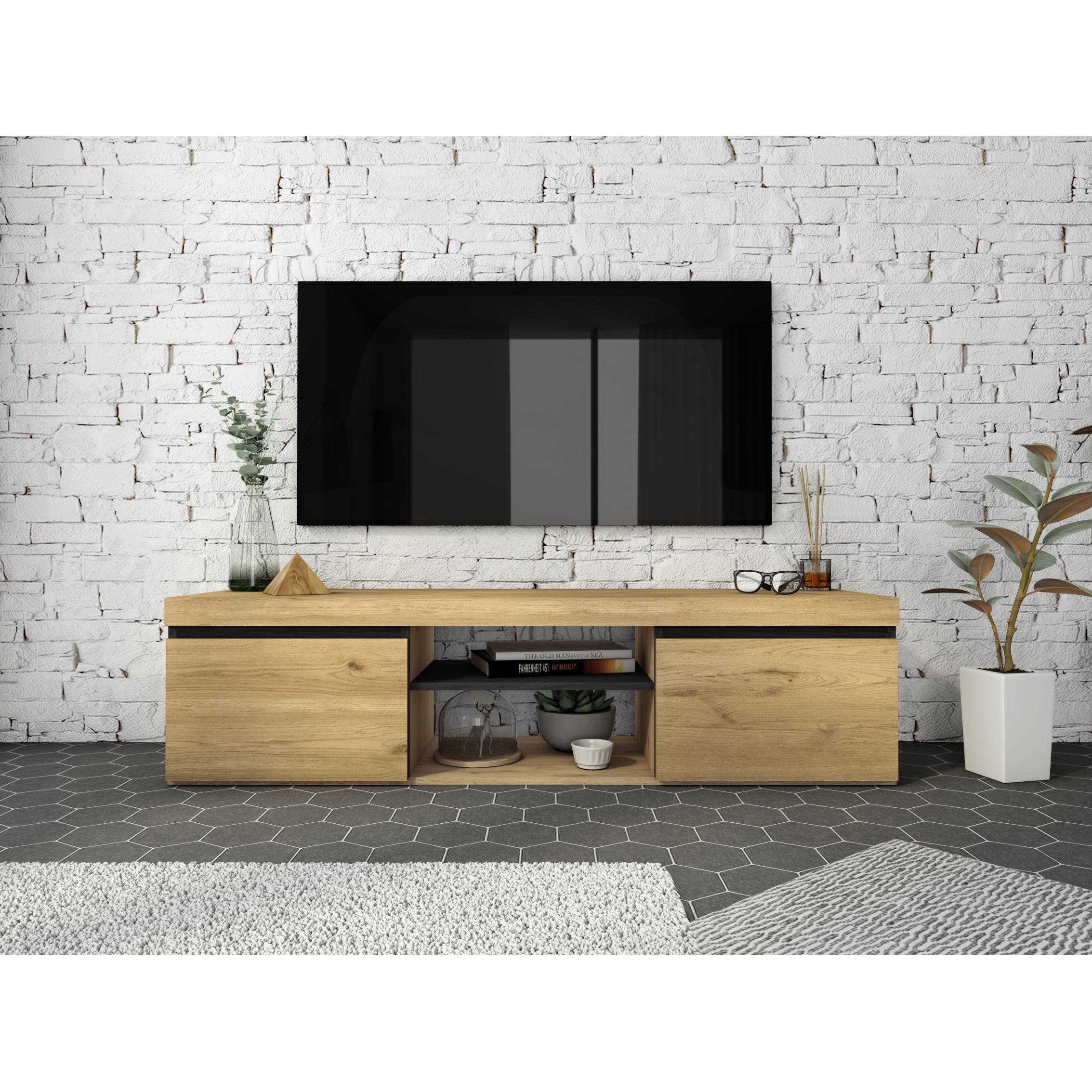 Skraut Home, Mueble de TV, acabado color Roble/Negro, Soporte para televisor, 3 medidas para elegir 120-140-160x40x41cm