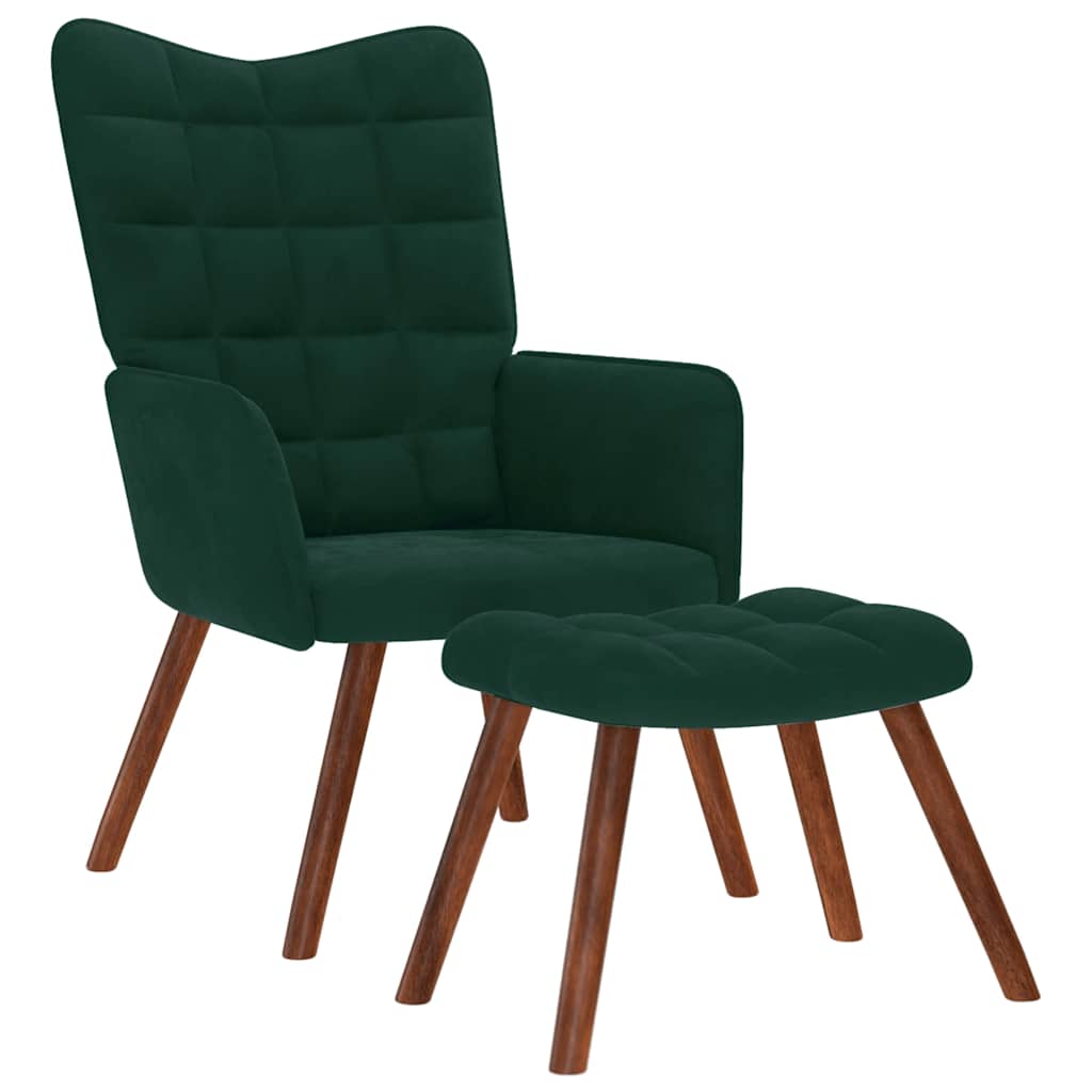 vidaXL Sillón relajante con taburete de terciopelo verde oscuro