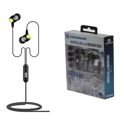 Coolsound Urban Mic Auriculares Intrauditivos con Microfono - Cable de 1.20m Color Negro Verde