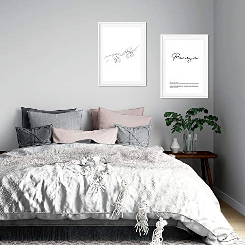 Set De 2 Cuadros Lineas Femeninas Y Palabras Estilo Nordico Blanco Y Negro En Enmarcado Union Pareja