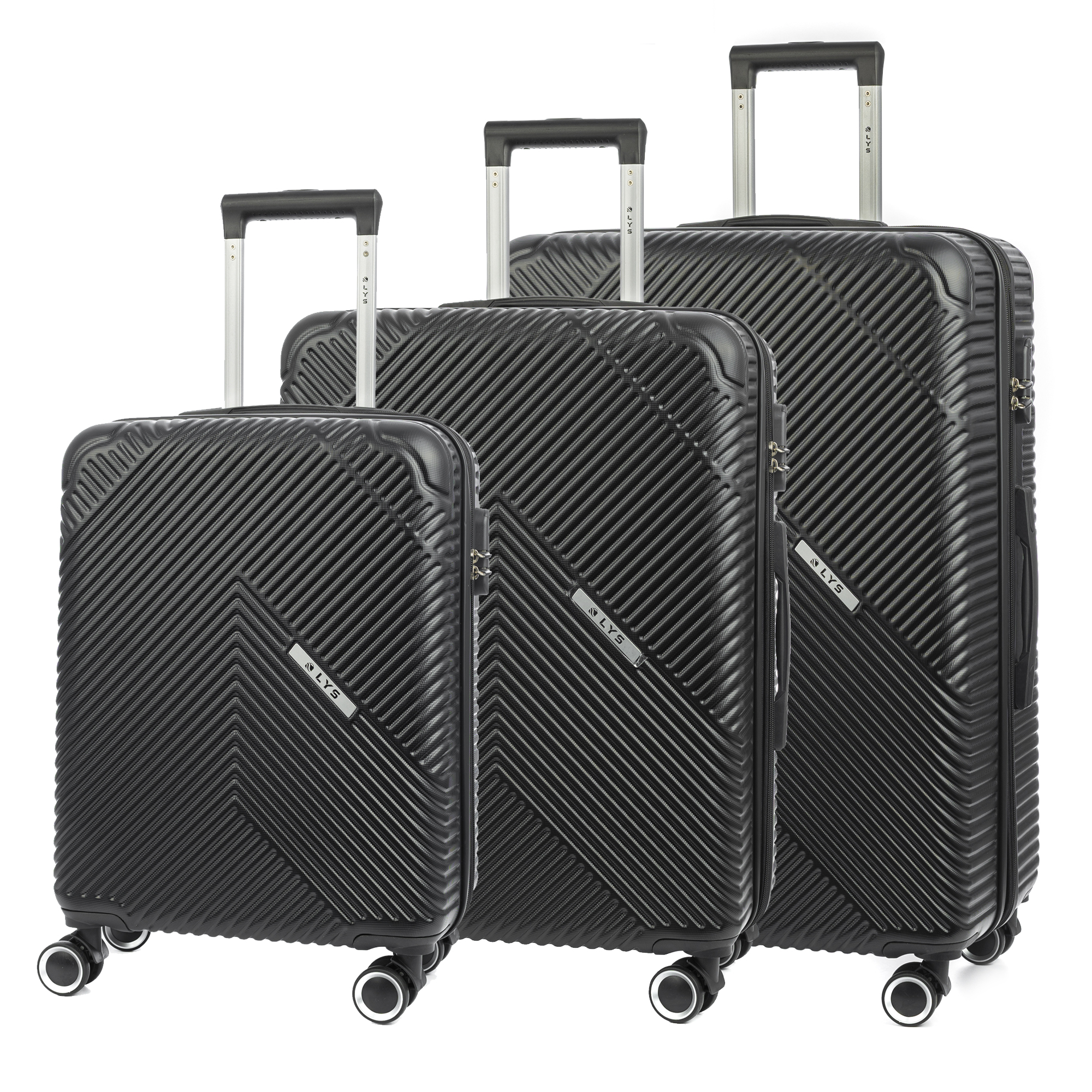 DAM Juego de tres Maletas Trolley extensible, en material ligero ABS de alta resistencia. Cerradura numérica, 4 ruedas dobles giratorias 360°.  77x30x50Cm