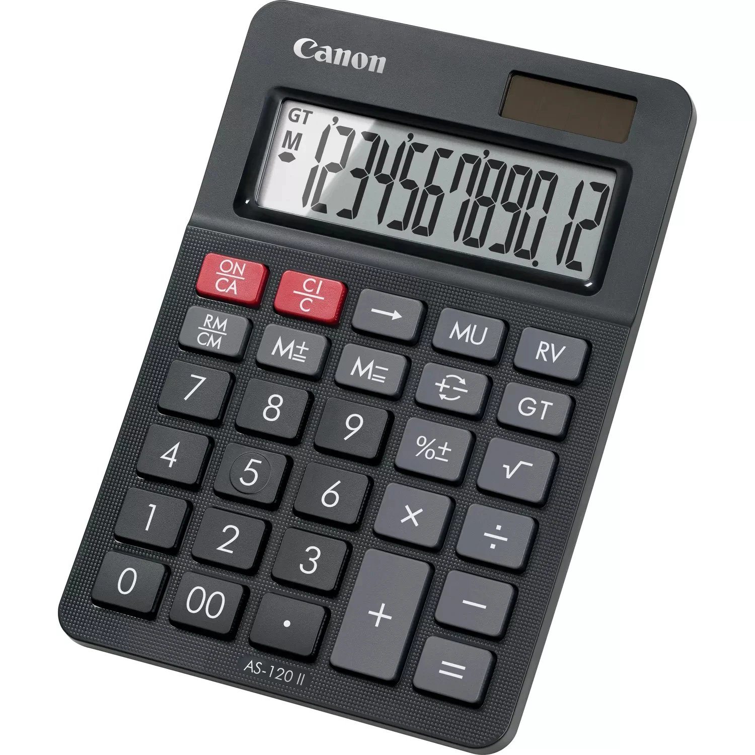 Canon - Calculadora de sobremesa AS-120 II con pantalla LCD de 12 dígitos, alimentación solar y batería de respaldo para oficina y uso doméstico
