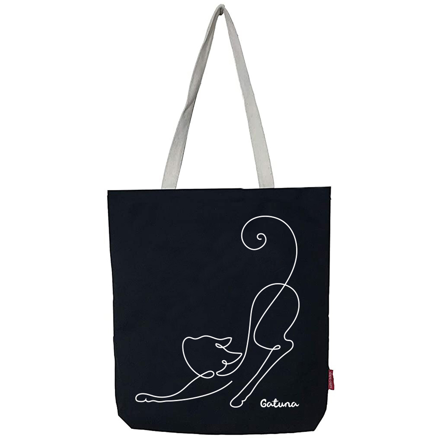 Hello-Bags. Bolso tote bag con cremallera, forro y bolsillo interior. Exterior: Algodón 100%. Incluye sobre kraft de regalo. Modelo GATUNA. Color: Crudo / Negro. Medidas: 37x38 cm.