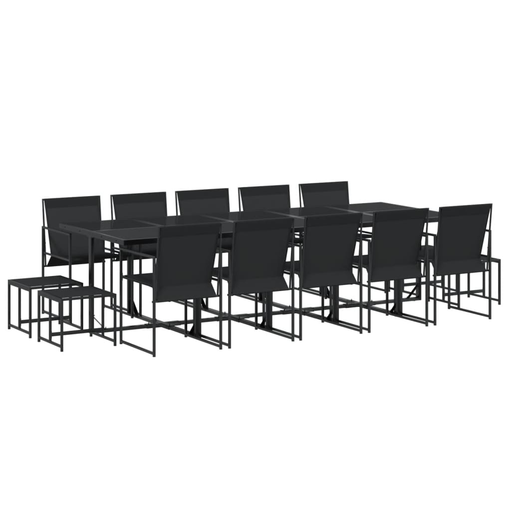 vidaXL Juego de comedor de jardín 15 piezas textileno negro