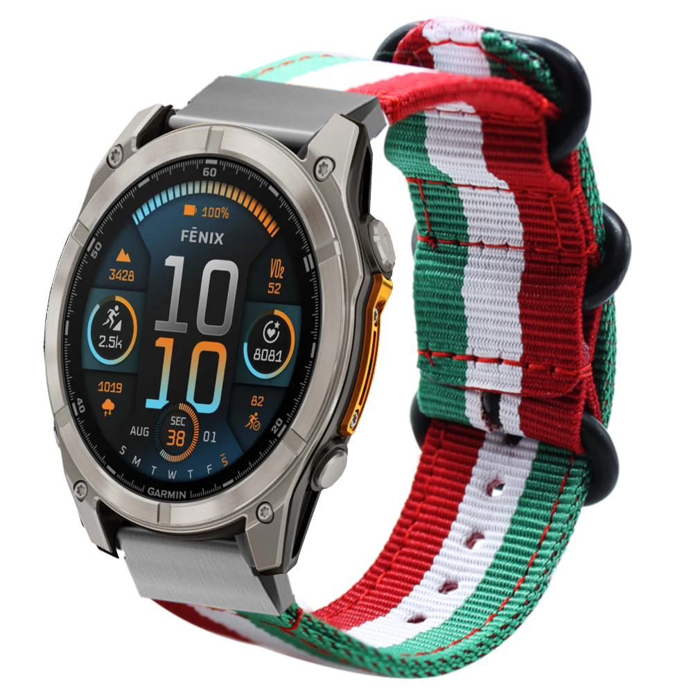 Correa de Nylon para Garmin Fenix 8 - 51mm / Fenix 7X Pro / Fenix 6X Pro / Enduro 3 / Epix 2 Pro 51mm, Brazalete Bandera de Italia Conectores Quickfit 26mm