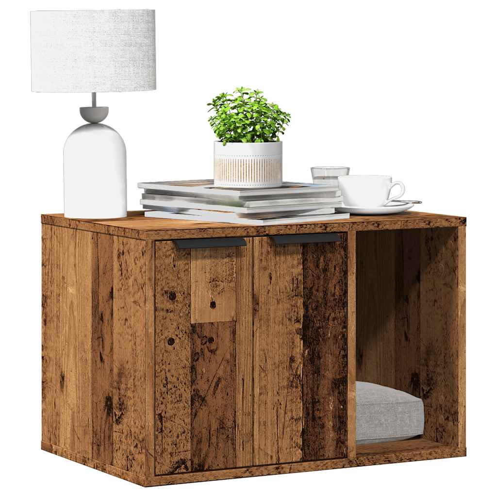vidaXL Mueble arenero de gatos madera ingeniería 60x40x40 cm en color Negro/Gris hormigón/Madera antigua y más | almacenamiento funcional diseño moderno para baño dormitorio sala