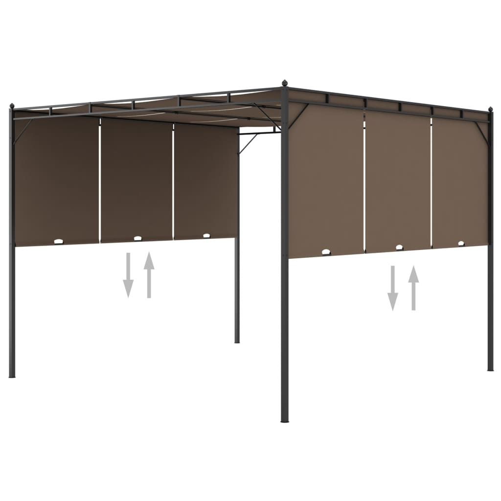 vidaXL Cenador de Jardín con Cortina Lateral Gris Taupe Pérgola Dimensiones 3 x 3 x 2.25 m, 4 x 3 x 2.25 m