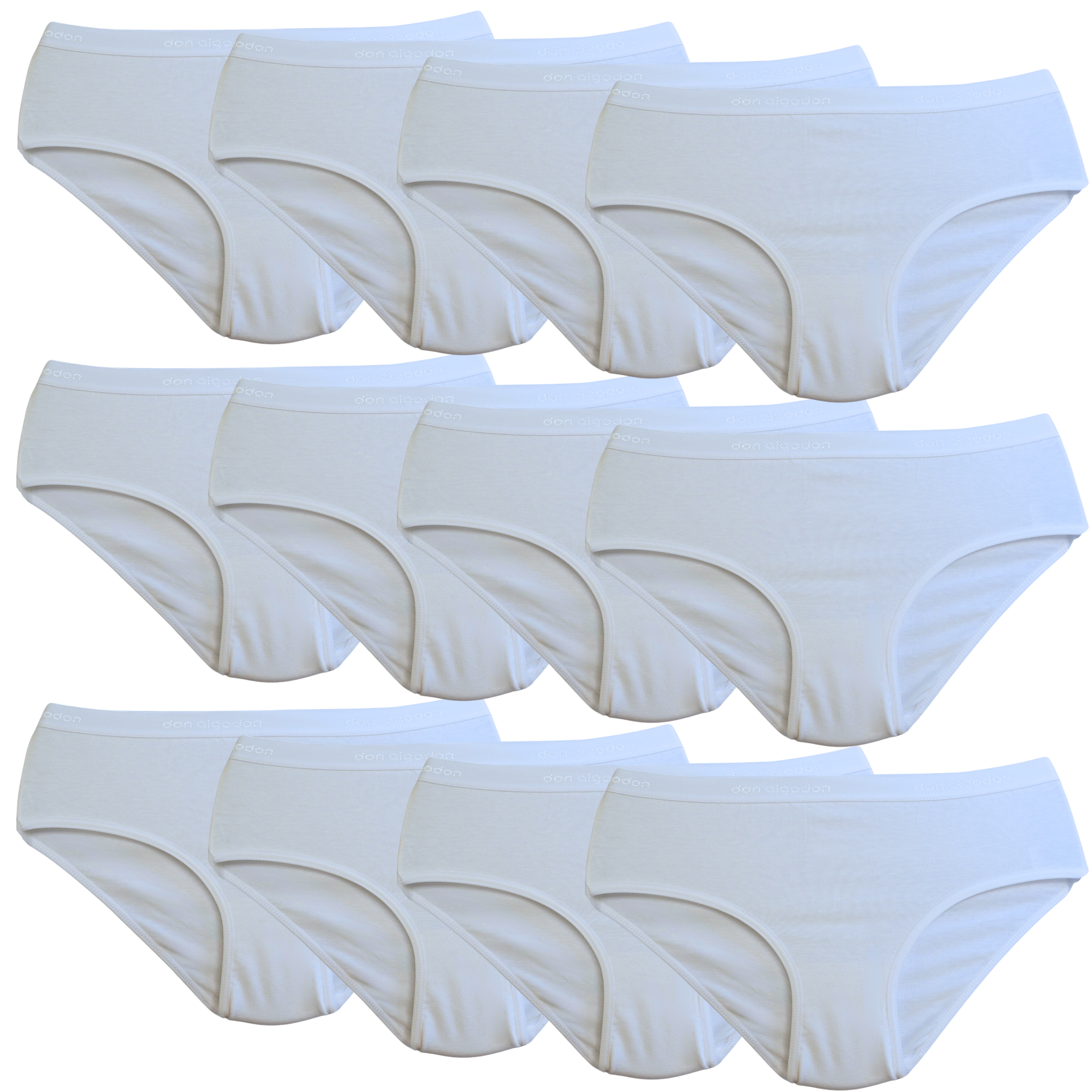 Don Algodon Pack Ahorro 12 Braguitas Blancas Niña de Algodón Suaves | Ajustables y Cómodas | 12 Unidades Blancas, Resistentes | Máxima Comodidad Día y Noche