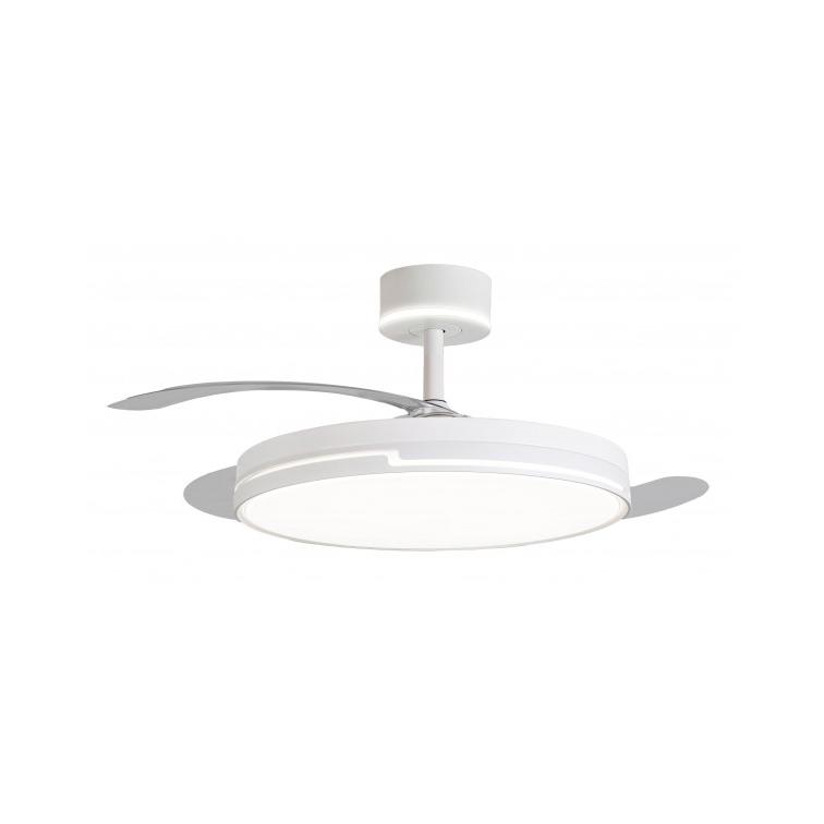 NARVI Ventilador de techo Blanco, con precioso CABEZAL ILUMINADO, 3 Palas retráctiles, Motor DC 30W, Luz LED 45W x2 Regulable en intensidad y Color. Con Memoria y Mando a distancia. Ref. BRASIL 7030 WH CABEZAL