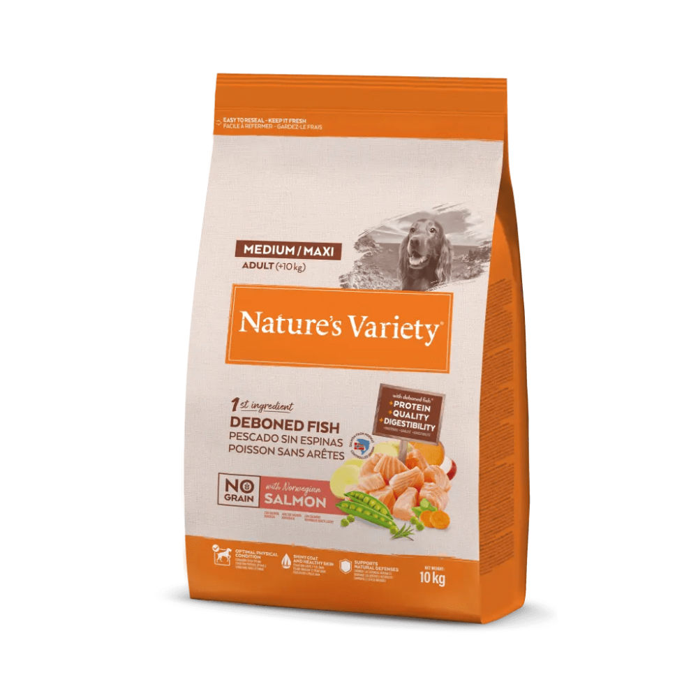 Nature’s Variety – Pienso para perros adultos medianos y grandes Nature’s Variety No Grain salmón.