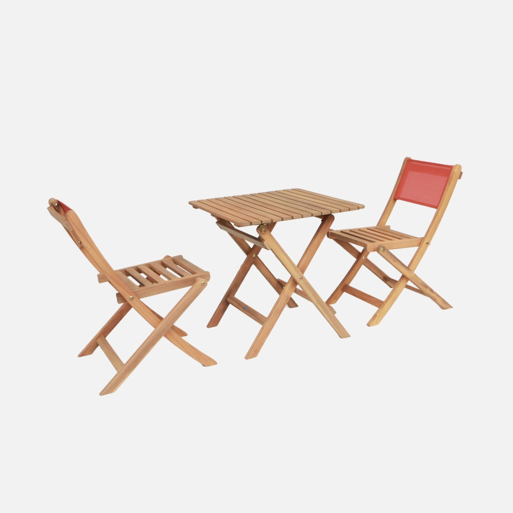 sweeek - Set mesa de jardín bistró infantil de madera de acacia con 2 sillas , Elise , 54x43x33