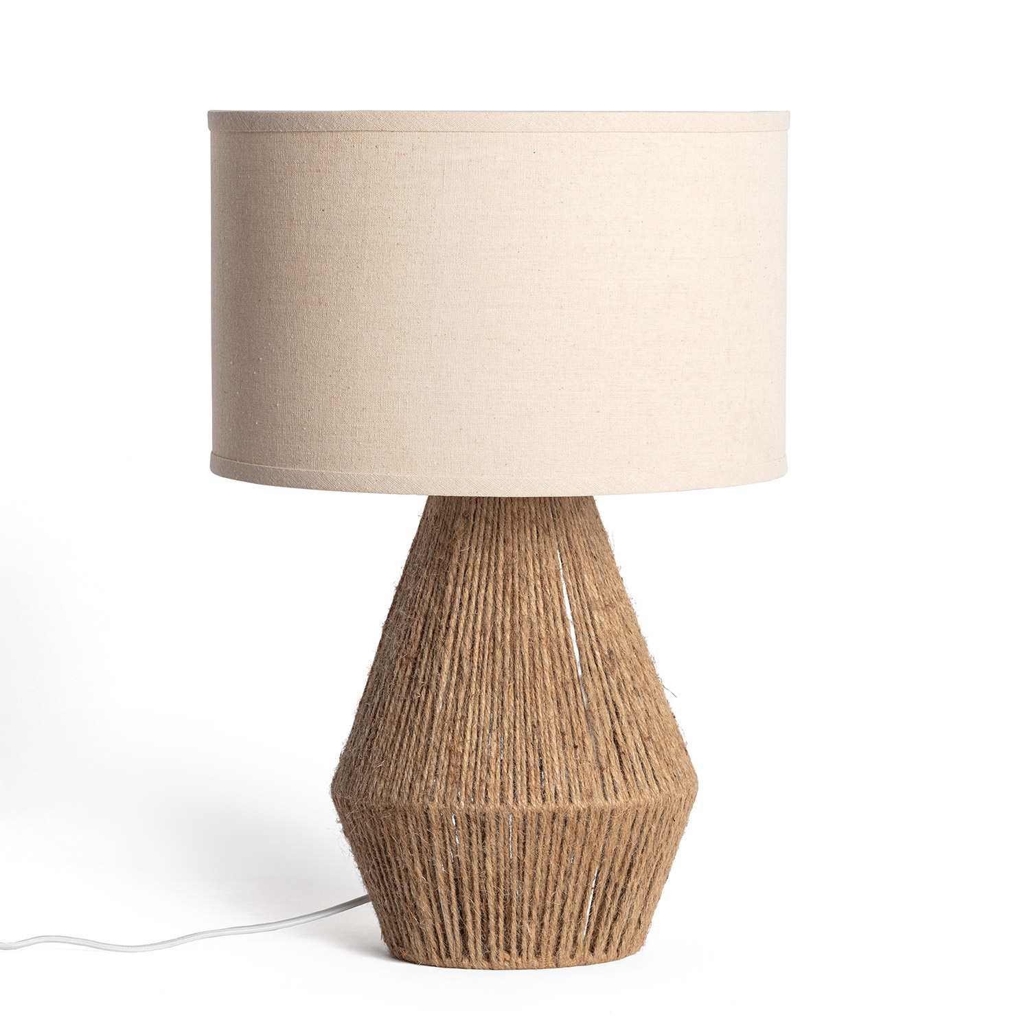 LEDKIA LIGHTING - Lámpara de Mesa Dione | Cuerda Natural y Lino | Iluminación hasta 40W | Uso Interior IP20 | Acabados en Metal y Lino, Beige Lino, Metal