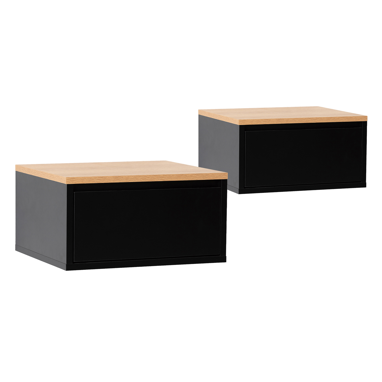 Juego 2 mesitas de noche flotante Desi 1 cajón color Negro/Roble