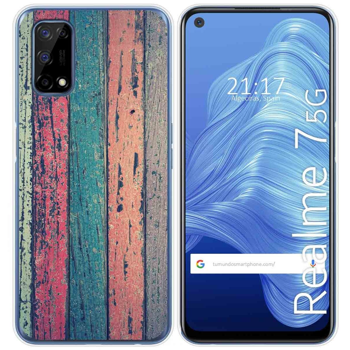 Tumundosmartphone Funda Gel Tpu para Realme 7 5G diseño Madera 10 Dibujos