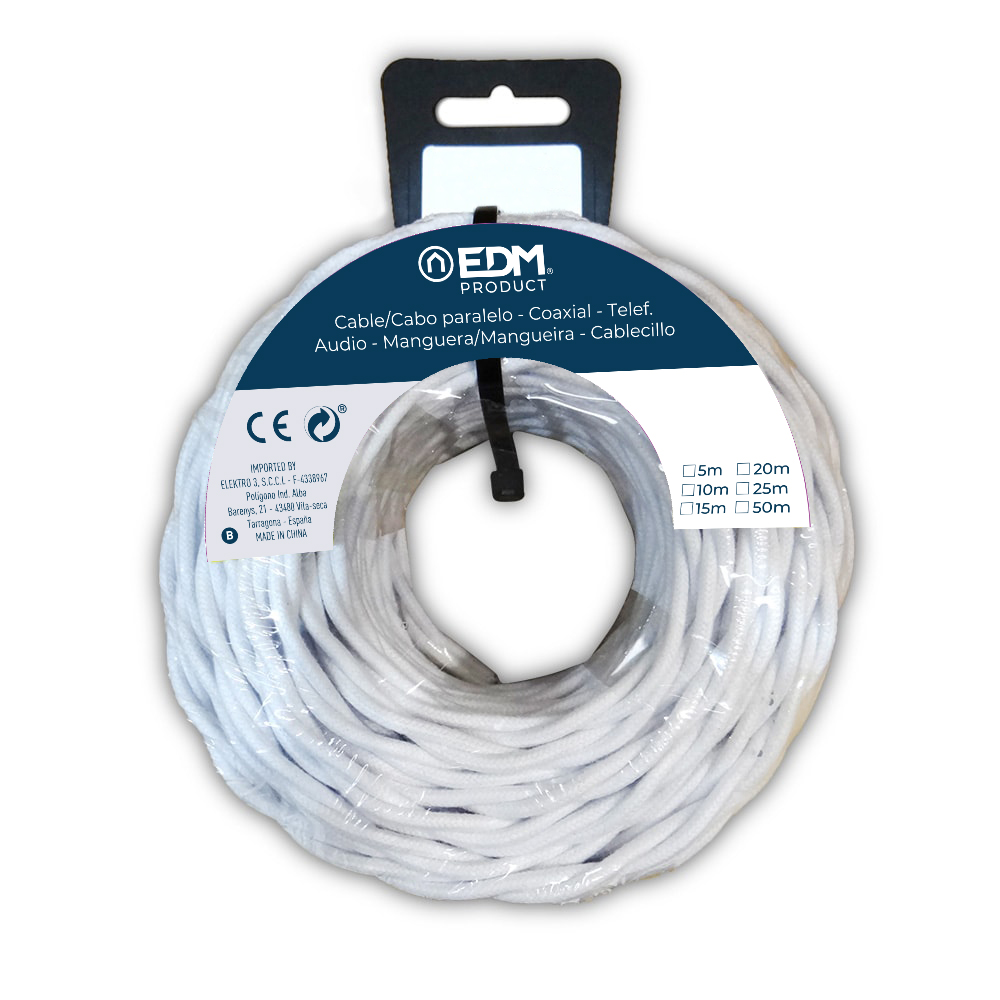 Carrete cable paralelo textil trenzado h07v-k 3 g 2,50 mm² blanco, 5 m