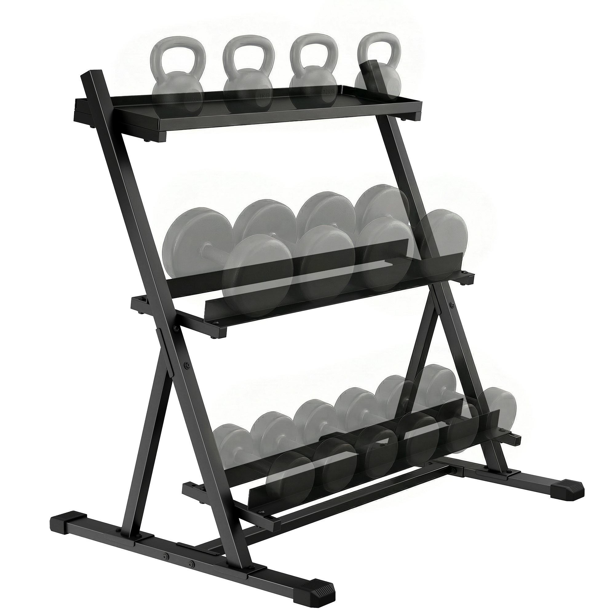 SPORTNOW Soporte Mancuernas de 3 Niveles, Estante de Almacenamiento de Pesas de Acero con Barras Ajustables, para Entrenamiento en Gimnasio Casa, Carga 200 kg, 88x66x88 cm
