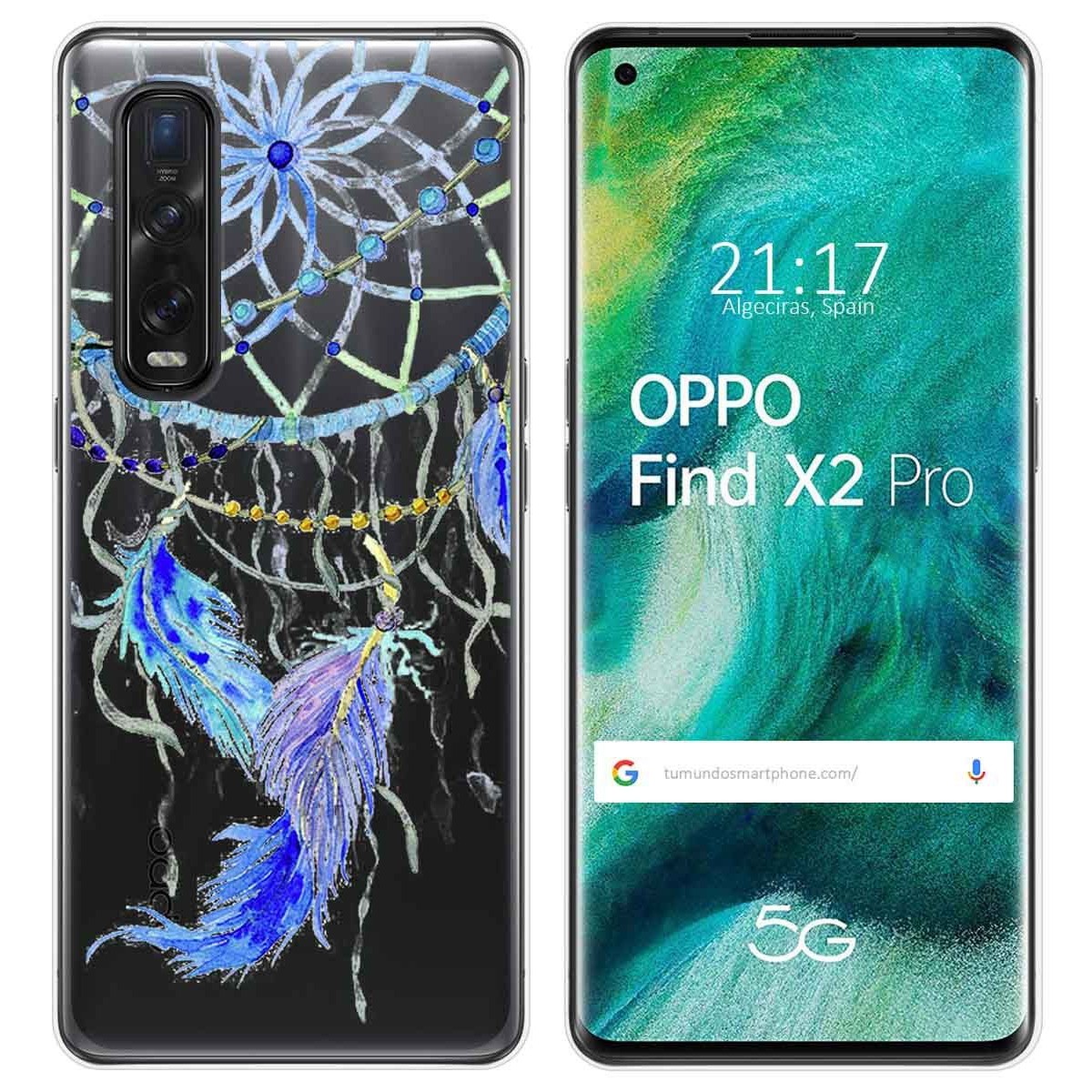 Tumundosmartphone Funda Gel Transparente para Oppo Find X2 Pro diseño Plumas Dibujos