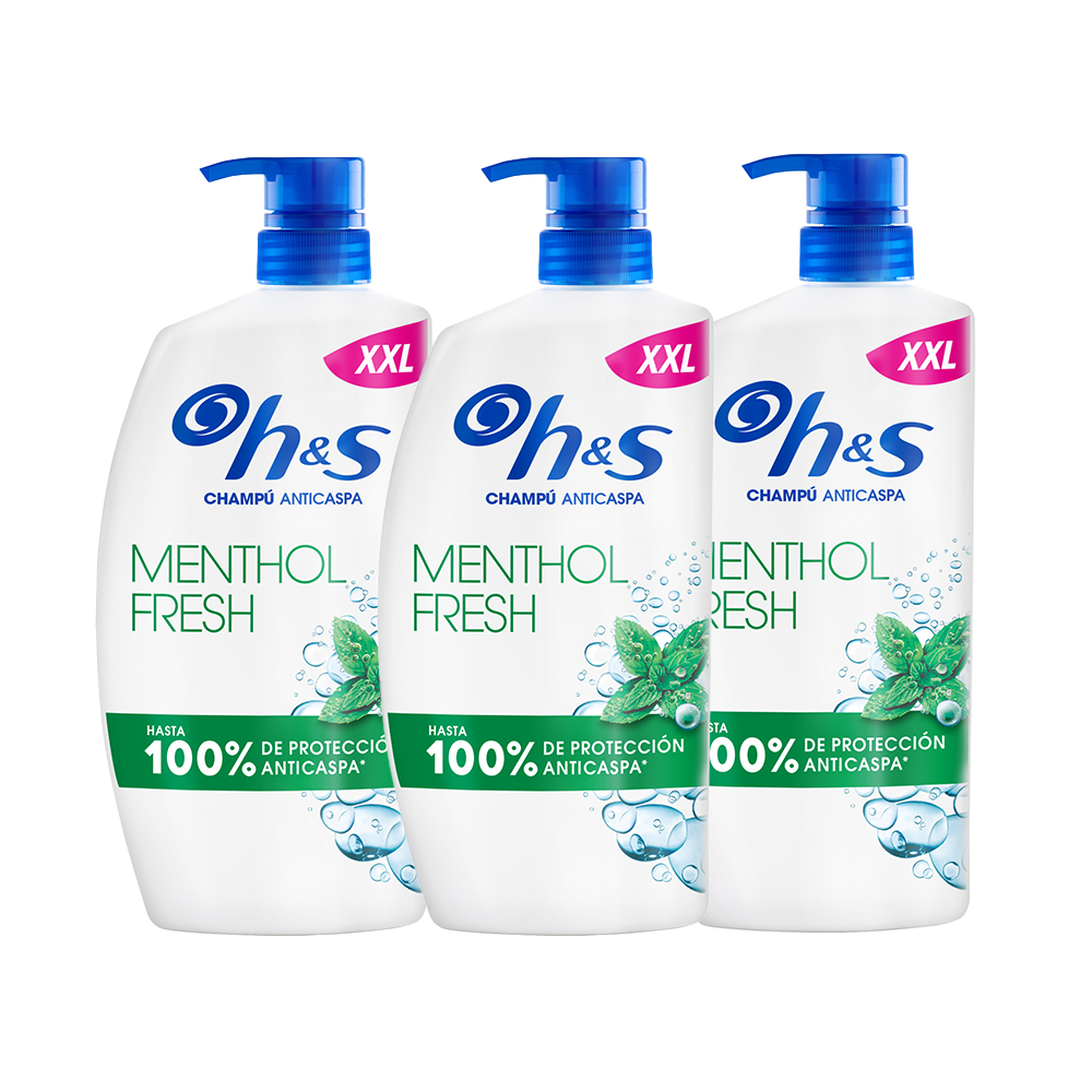 H&S Menthol Fresh Champú Anticaspa con Dispensador_ 2400ml_ para Uso Diario. Hasta 100% de Protección Anticaspa_ Clínicamente Probado. Para Todo Tipo de Pelo y Cuero Cabelludo. Frescor_ Aroma a Mentol 3x800ml