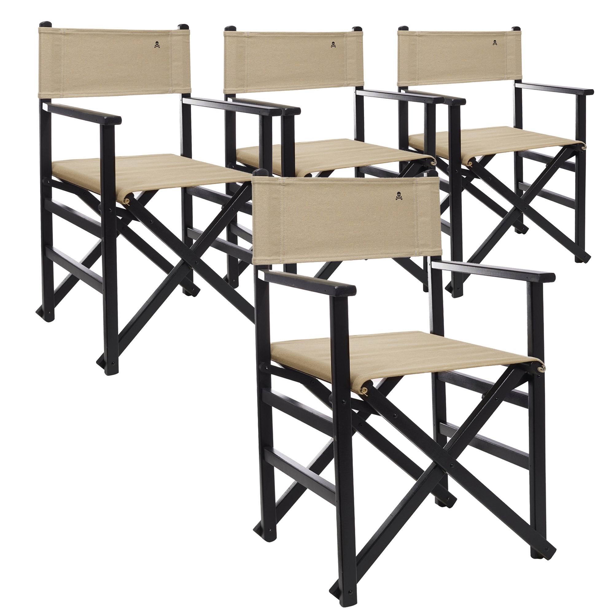 Scalpers - Set de 4 Sillones Director Plegables Estructura Color Wengué con Lona Piedra - Madera de Haya - Certificación Española