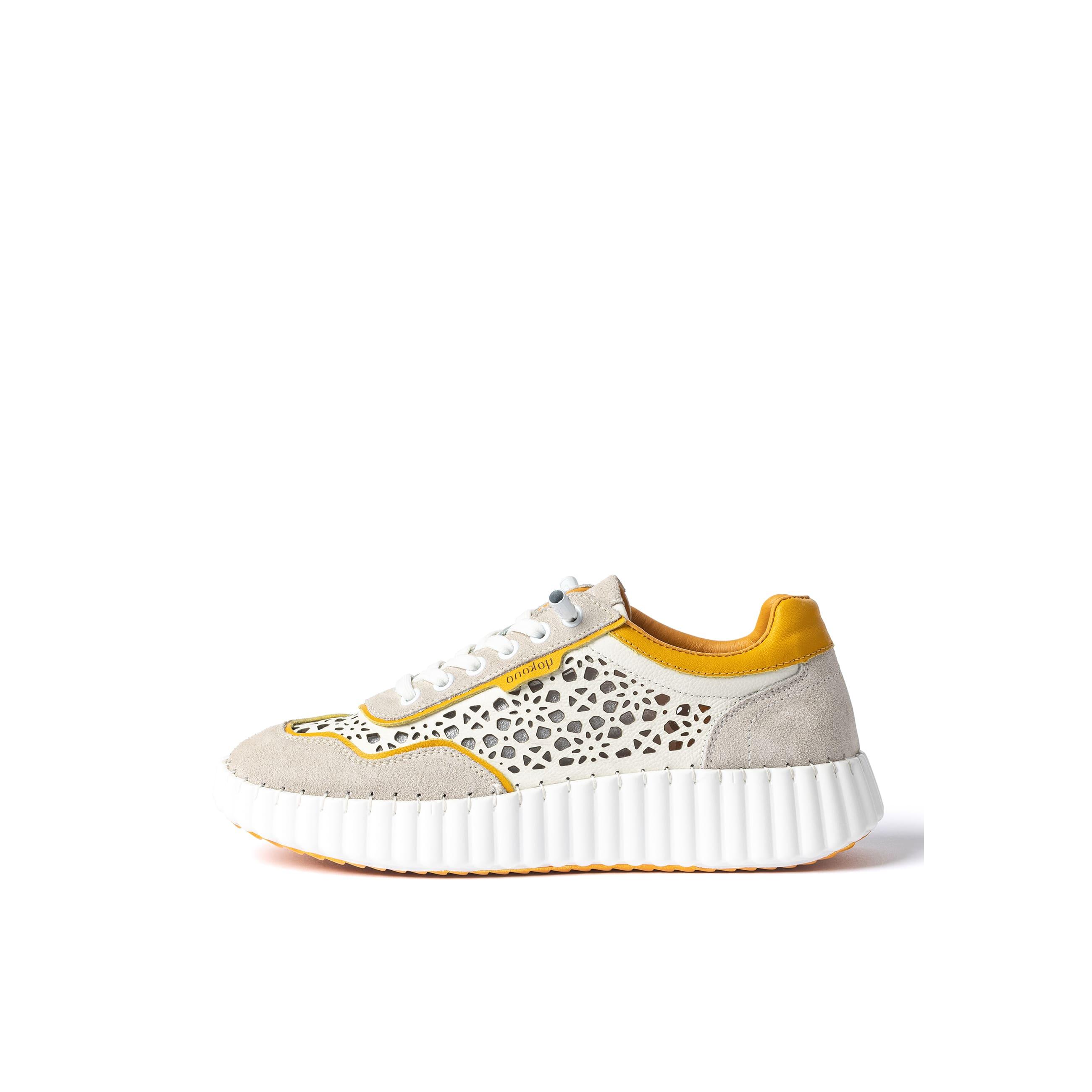 YOKONO Sneaker VANNA-100 NARANJA | Zapatos mujer Primavera-Verano | Piel vacuna  Serr/napa | 2 CM