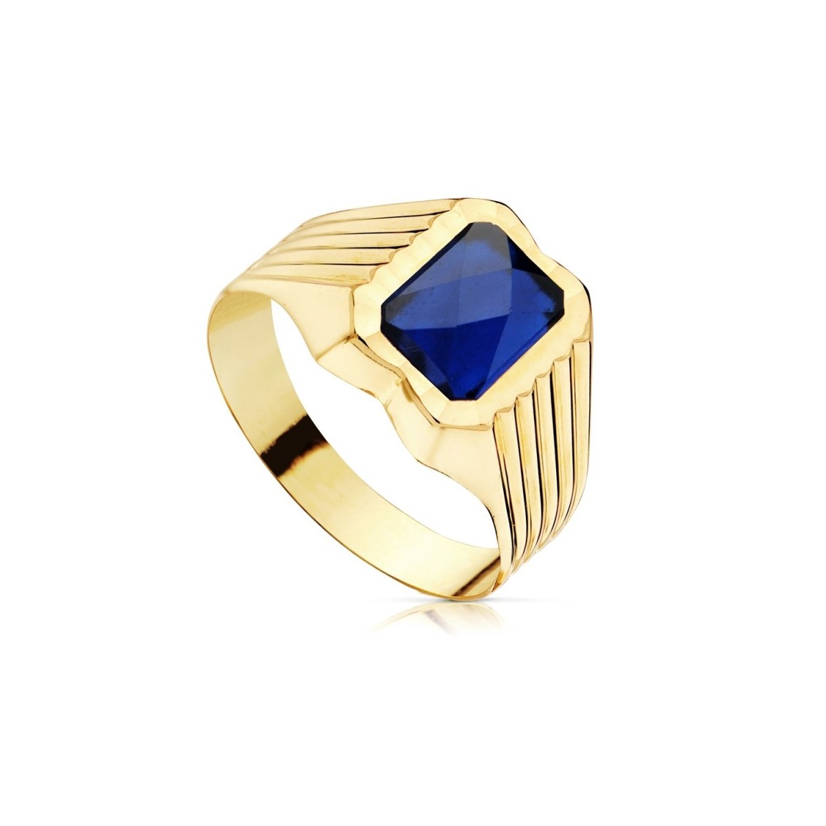 Sello oro 18k infantil piedra espinela natural azul 8 x 6mm. rectangular laterales detalles