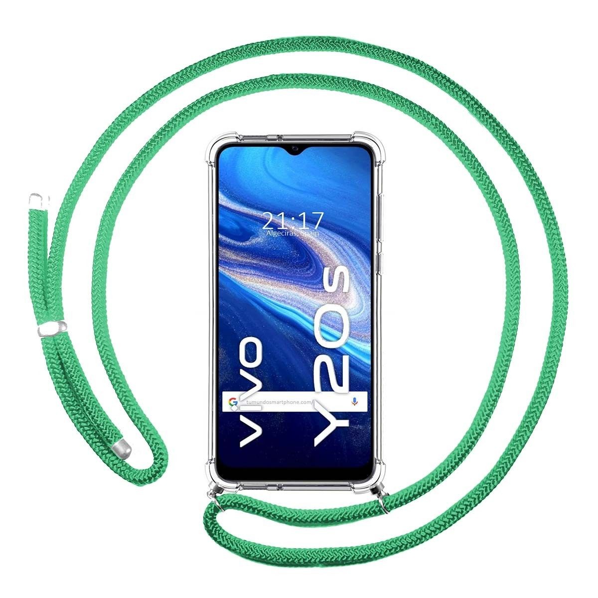Tumundosmartphone Funda Colgante Transparente para Vivo Y20s / Y11s con Cordon Verde Agua