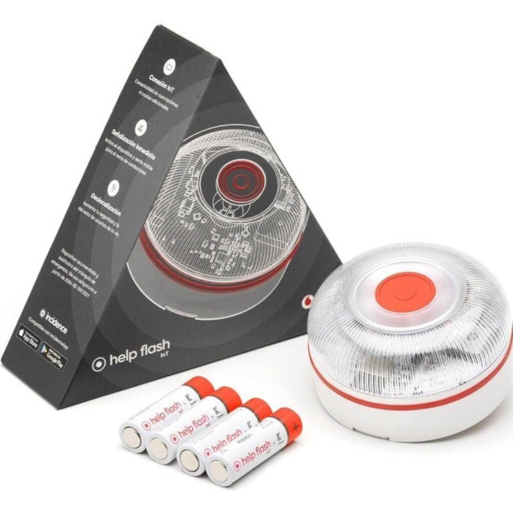 help flash IoT Luz de Emergencia V16 con Geolocalización, Exigible a Partir de 2026, Baliza Conectada con DGT 3.0, Señal V-16, para Coches, Aviso Ubicación, con Plan de Datos Incluido