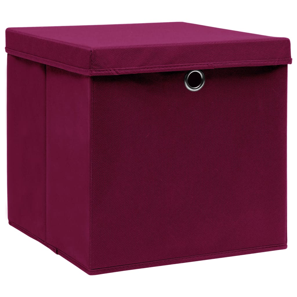 vidaXL Cajas de almacenaje con tapas 10 uds rojo oscuro 28x28x28 cm