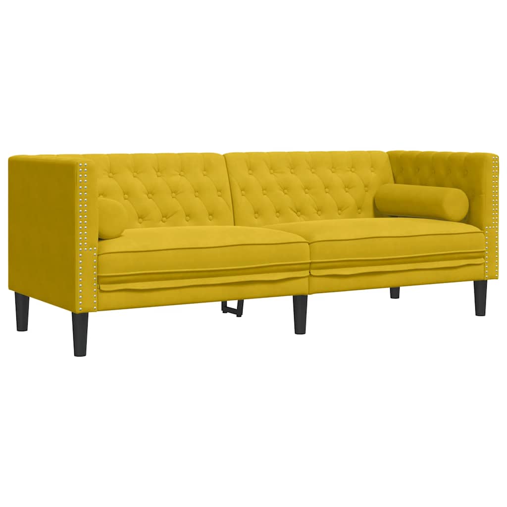 vidaXL Sofá Chesterfield 3 plazas con cojines terciopelo amarillo