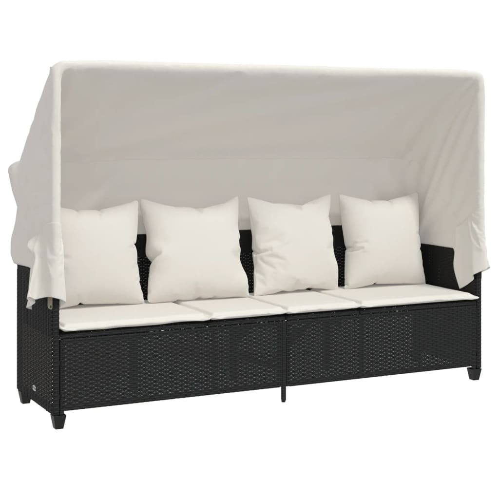 Vidaxl Tumbona con Capota Ratán Sintético Negro y Crema