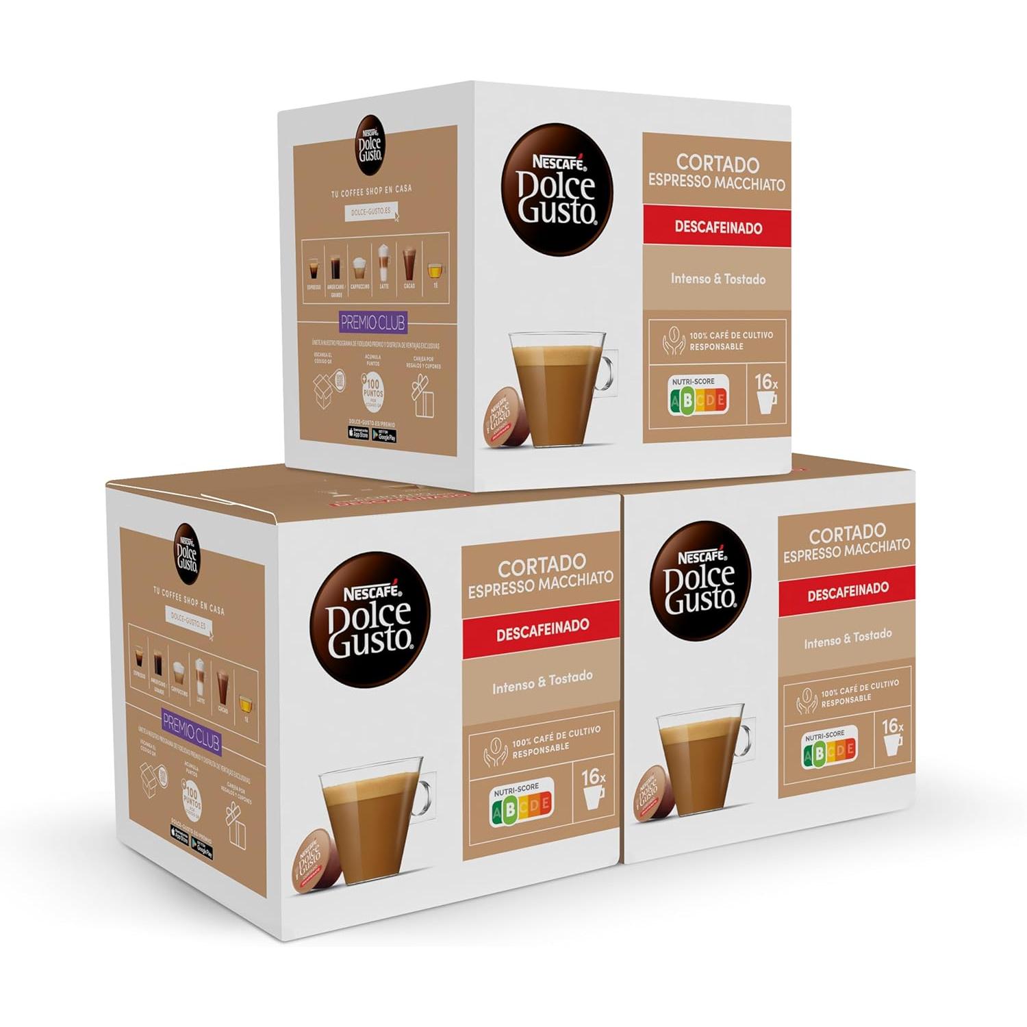 NESCAFÉ Dolce Gusto Cortado Descafeinado, 48 cápsulas, ( pack 3x 16)