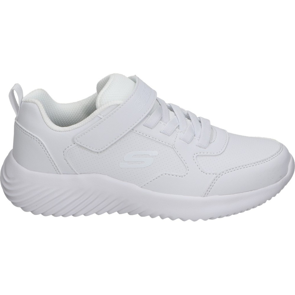 SKECHERS | Zapatillas Skechers Bounder Power Study Infantiles – Deportiva Escolar Blanca – Sneaker con Cordones y Velcro – Apto para Lavadora – Adaptive Closure – Modelo 405626L-WHT