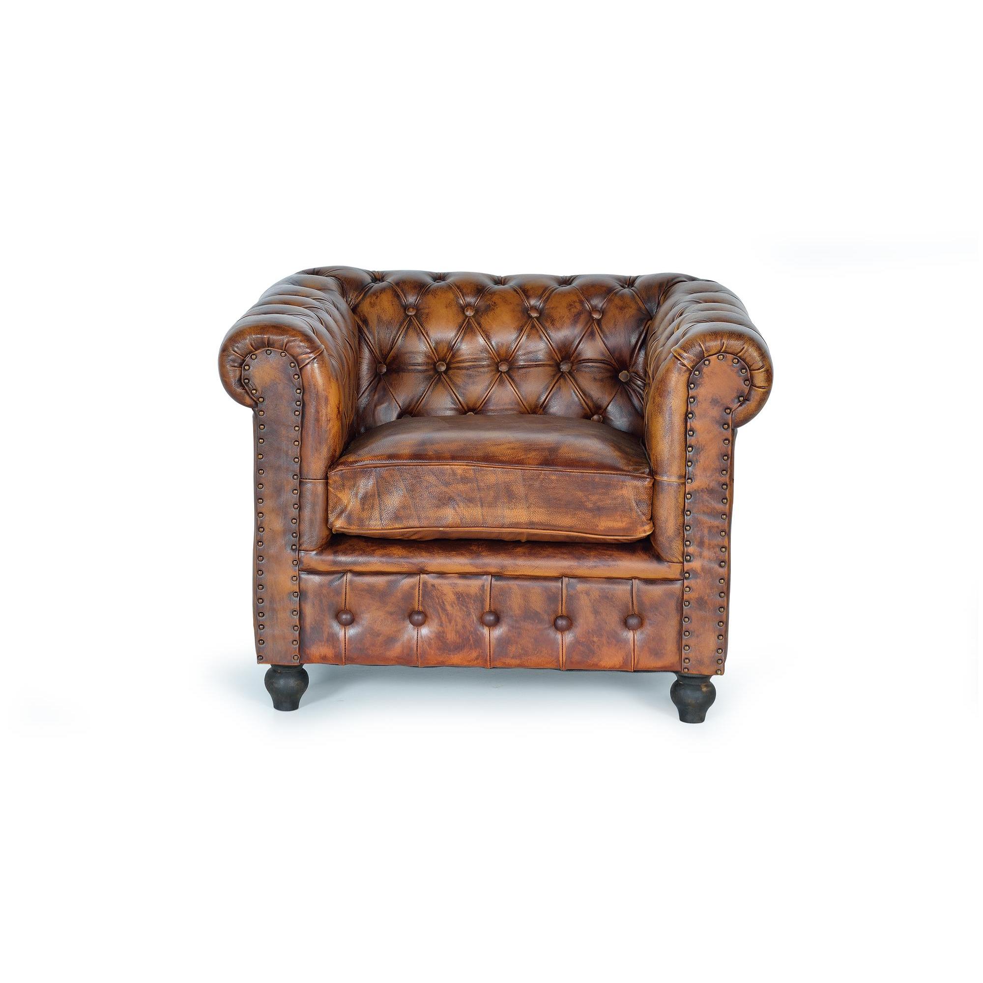 Sillón de cuero y metal marrón72X96X86
