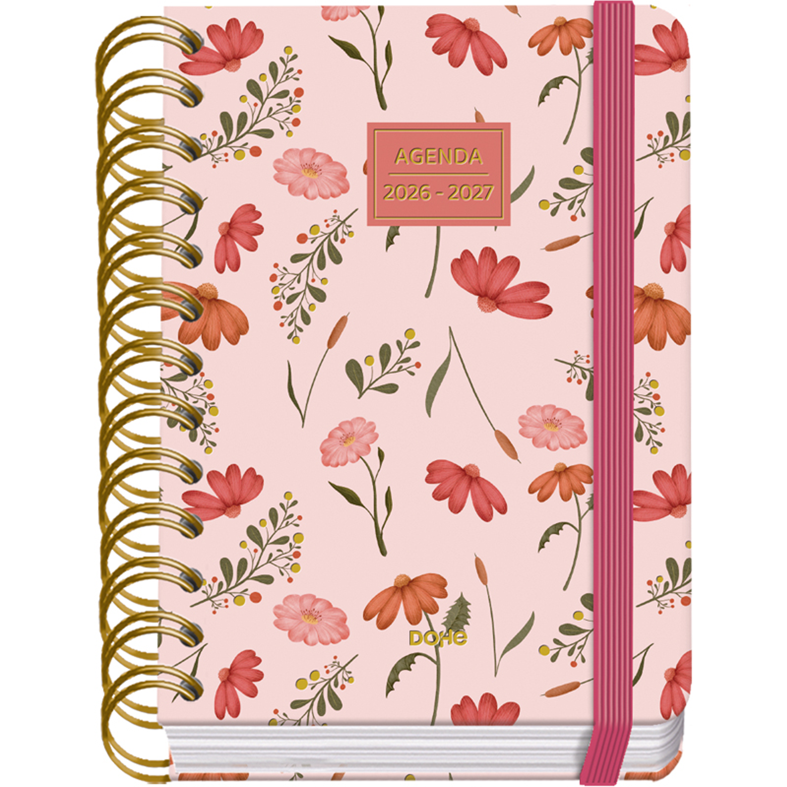 Dohe - Agenda Escolar 2026 2027 - Septiembre a Junio, Día Página, A6 (12x17 cm), Tapa Dura Suave, Espiral Doble, Cierre con Goma Elástica, 2 Páginas de Pegatinas, Español e Inglés