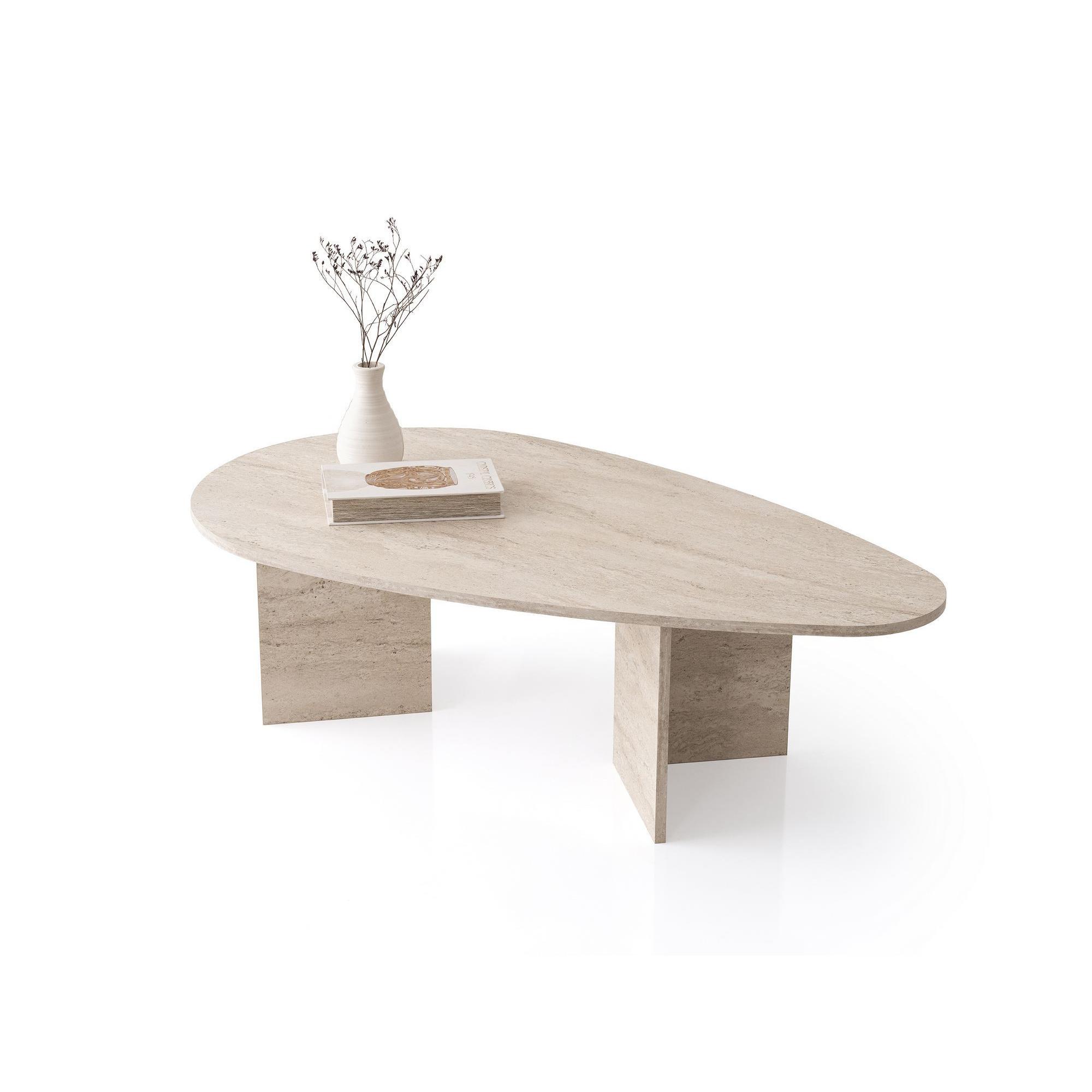 Habitat y Jardin - Mesa baja de madera "Flap" 139,5 x 79,5 x 42 cm - Travertino