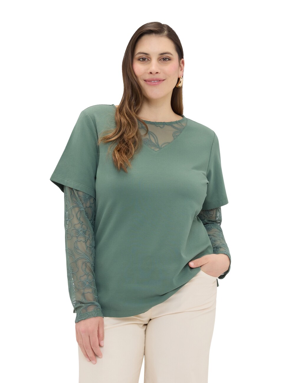 Fiorella Rubino - Camiseta con mangas y escote de encaje