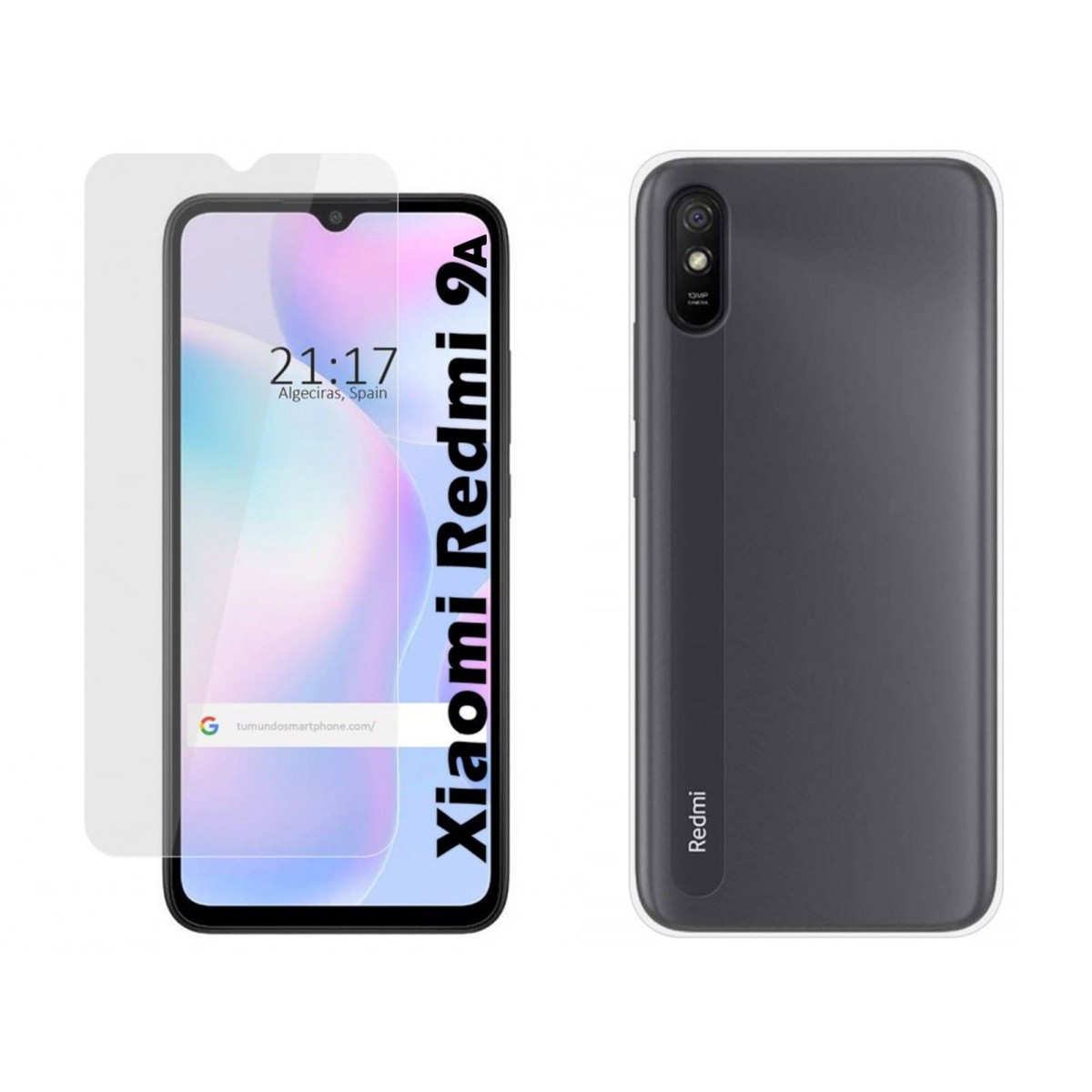 Tumundosmartphone Pack 2 En 1 Funda Gel Transparente + Protector Cristal Templado para Xiaomi Redmi 9A / 9AT