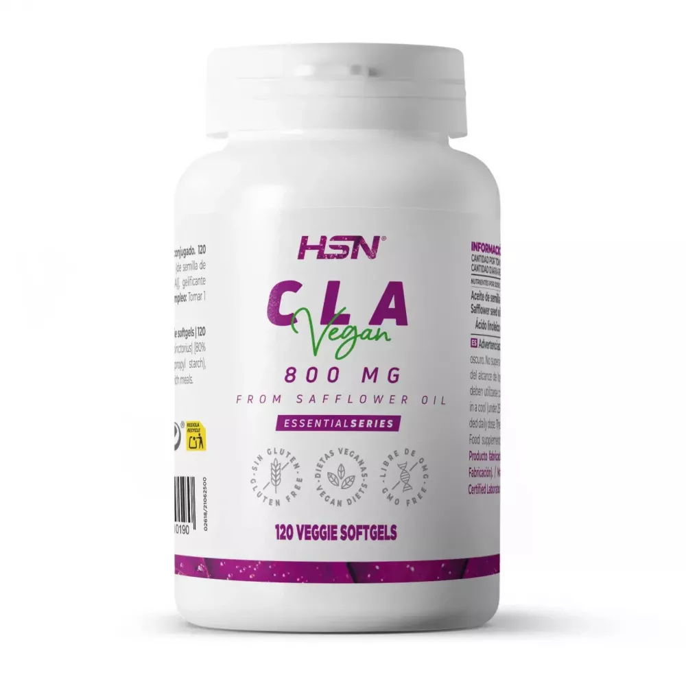 HSN - HSN CLA VEGANO 120 Perlas | 2400 MG Real de Ácido Linoleico Conjugado por Dosis Diaria | Estandarizado 80% Aceite de Semilla de Cártamo | No-GMO, Sin Gluten ni Lactosa