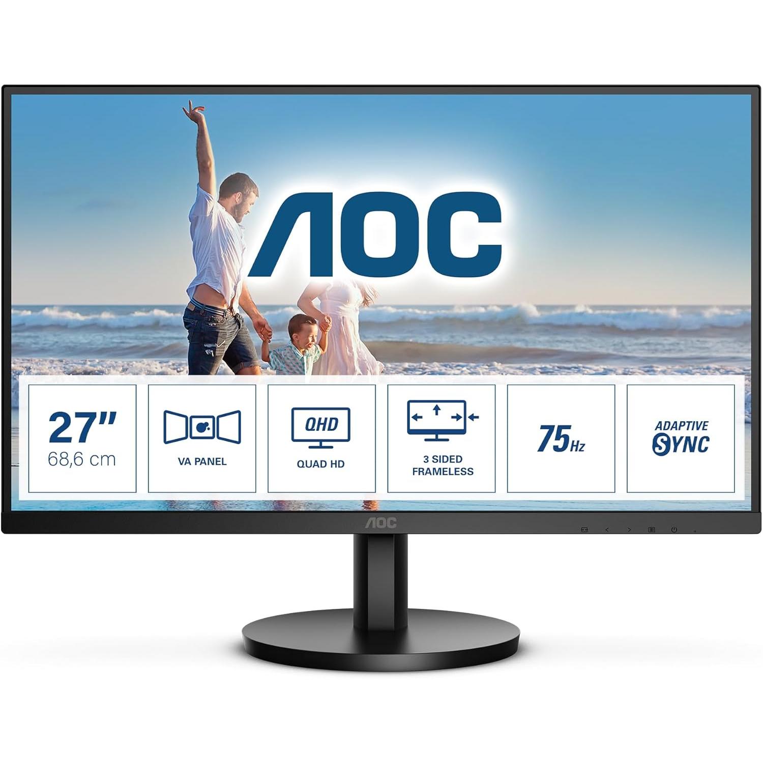 AOC Q27B3MA - Monitor QHD de 27 pulgadas, altavoz (2560 x 1440, 75 Hz, HDMI, DisplayPort) Negro