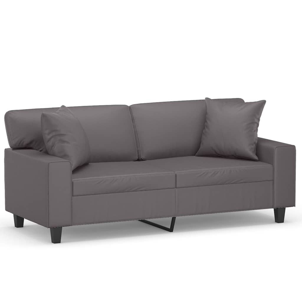 vidaXL Sofá de 2 plazas con cojines cuero sintético gris 140 cm