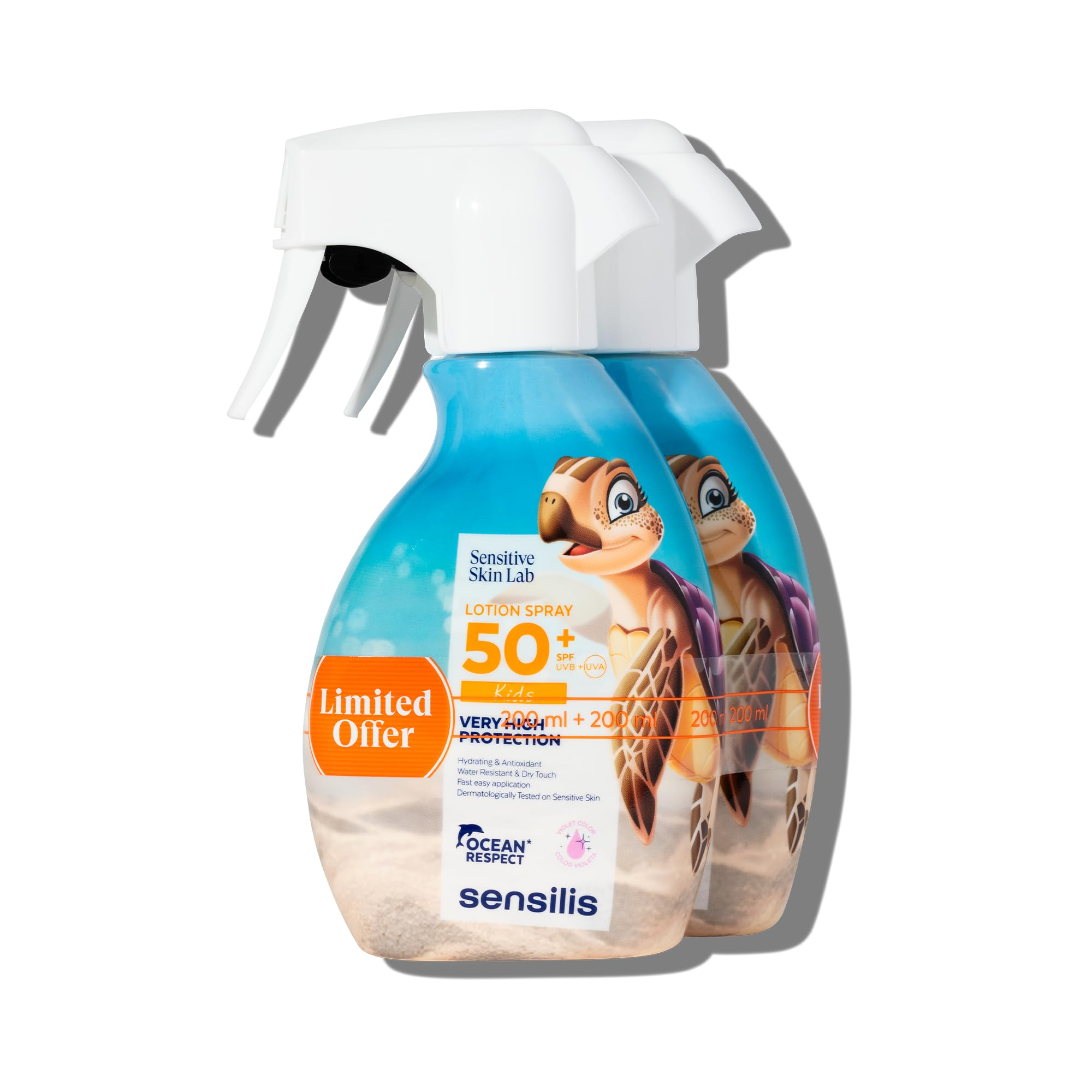 SENSILIS - Loción Solar Spray Duplo 50+ para Niños con Textura Dry Touch, Hialurónico y Vitamina E, Hipoalergénica y Respetuosa con el Océano, 2 x 200 ml